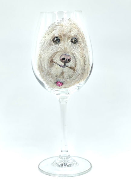 Hand Painted Pet Portrait Crystal Wine Glass