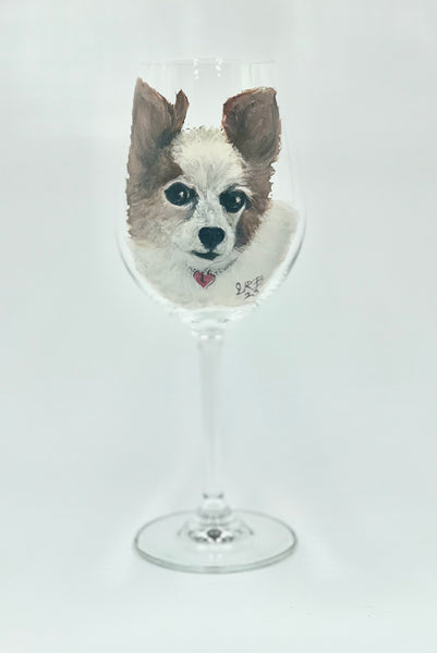 Hand Painted Pet Portrait Crystal Wine Glass