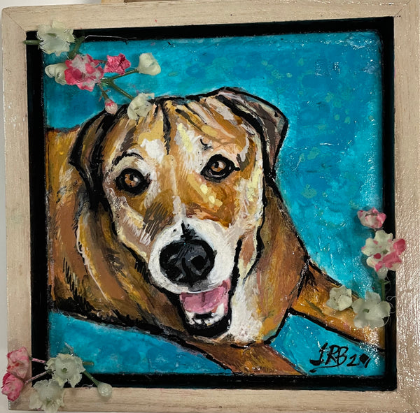 Small Framed Hand Painted Portrait on tile. 5X5 inches.