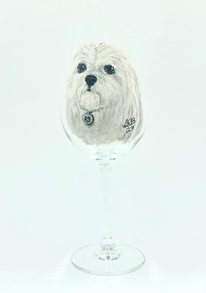 Hand Painted Pet Portrait Crystal Wine Glass