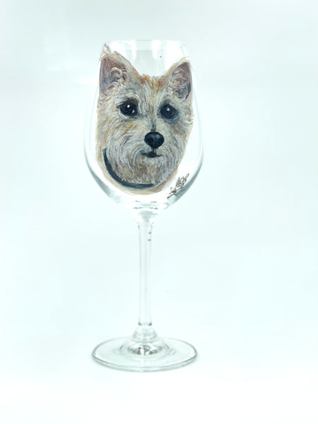 Hand Painted Pet Portrait Crystal Wine Glass