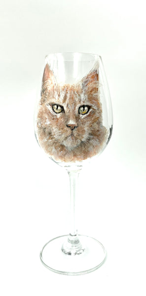 Hand Painted Pet Portrait Crystal Wine Glass