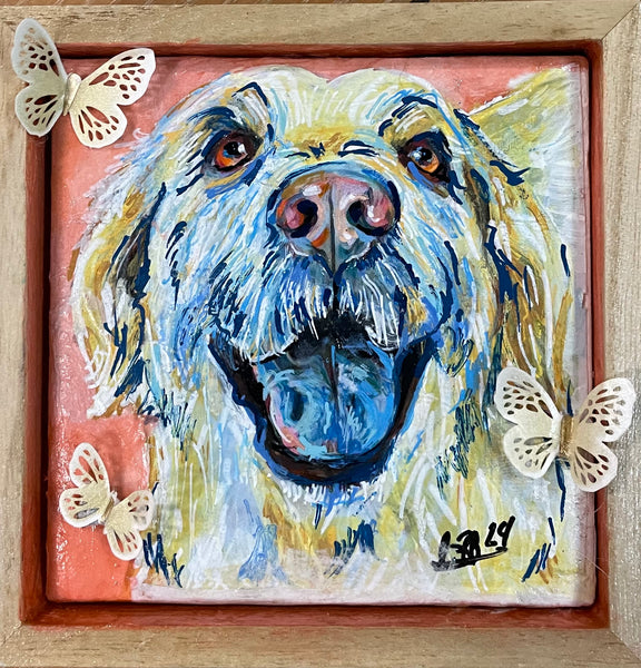 Small Framed Hand Painted Portrait on tile. 5X5 inches.