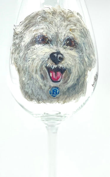 Hand Painted Pet Portrait Crystal Wine Glass