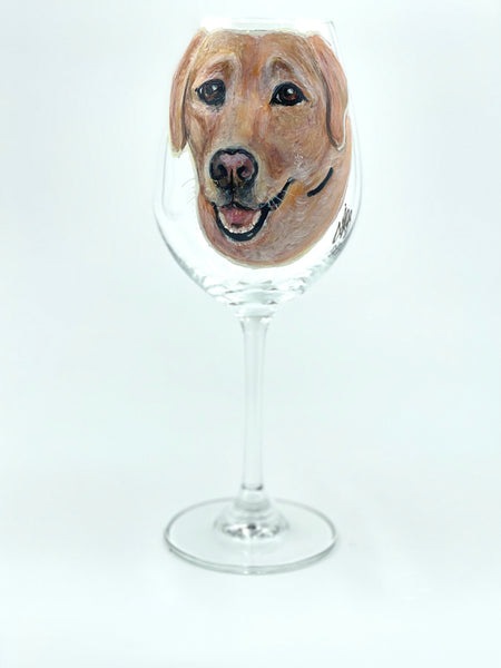 Hand Painted Pet Portrait Crystal Wine Glass