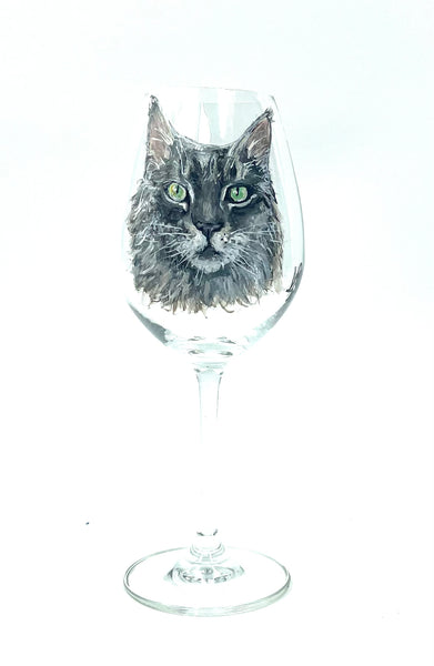 Hand Painted Pet Portrait Crystal Wine Glass