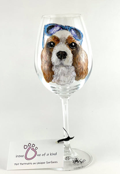 Hand Painted Pet Portrait Crystal Wine Glass