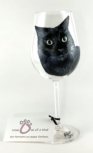 Hand Painted Pet Portrait Crystal Wine Glass