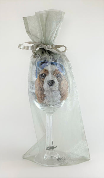 Hand Painted Pet Portrait Crystal Wine Glass