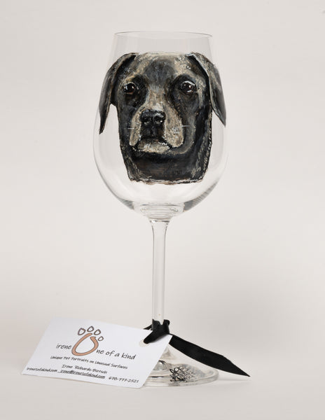 Hand Painted Pet Portrait Crystal Wine Glass