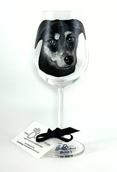 Hand Painted Pet Portrait Crystal Wine Glass