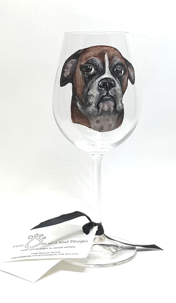 Hand Painted Pet Portrait Crystal Wine Glass