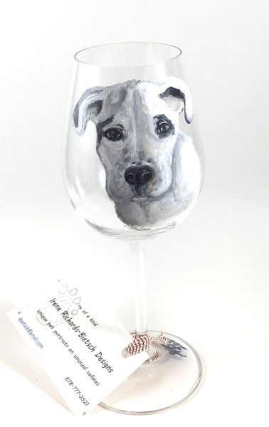 Hand Painted Pet Portrait Crystal Wine Glass