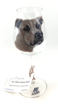 Hand Painted Pet Portrait Crystal Wine Glass